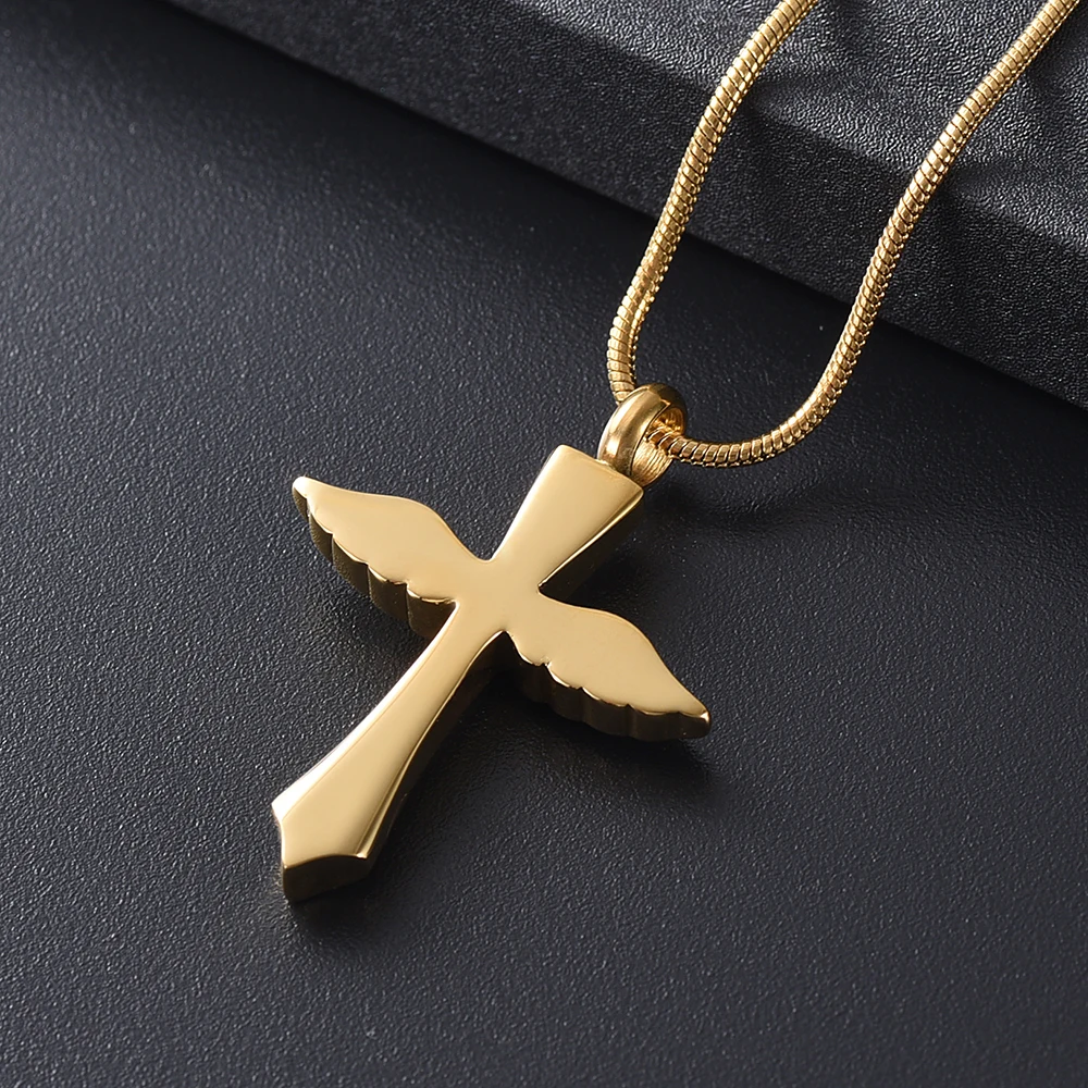 

LL002 Fashion Selling Stainless Steel Angel Wing Cross Cremation Necklace For Ashes Of Loved One Keepsake Urn Memorial Jewelry