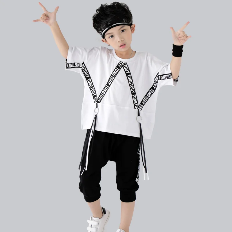 Белые детские танцевальные костюмы в стиле хип хоп уличная одежда костюм для
