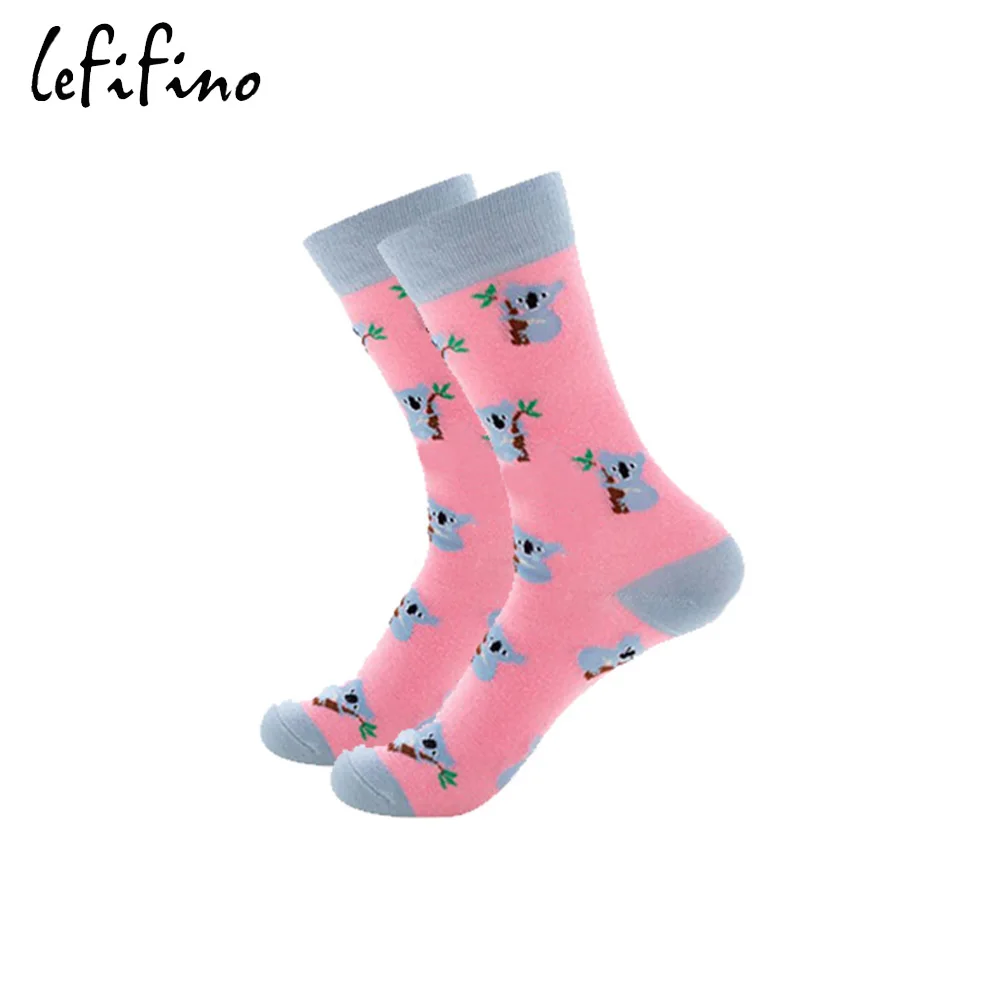 pink Koala socks Женские милые хлопковые носки с рисунками животных Коала, пингвина, кенгуру, цветные забавные носки с веселым рисунком, необычные креативные причудливые носки для подростков - Цвет: pink Koala socks
