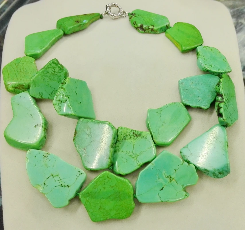 Очарование 2 ряда Яблоко зеленый камень нерегулярные ломтик ожерелье женщина