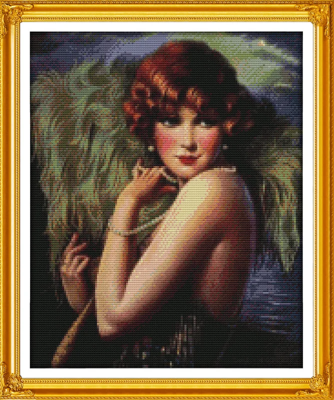 Beauty Fan Dance dancer Printed Canvas DMC Counted Chinese Cross Stitch Kits printed Cross-stitch set Embroidery Needlework | Дом и сад