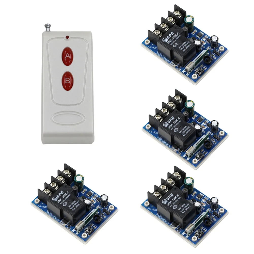 

New Wide Voltage DC12V 24V 36V 48V 1CH 30A Relay RF Wireless Remote Control Switch System Transmitter and 4pcs Receivers 315/433