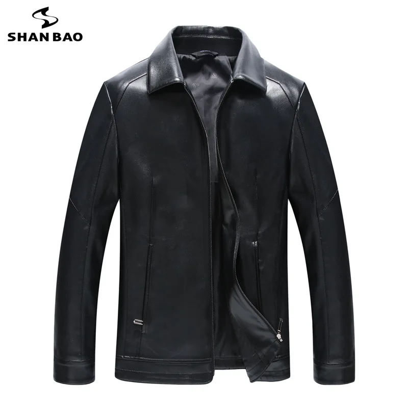 SHANBAO бренд мужские для бизнес на каждый день Slim кожаная куртка Новинка осени Роскошные Высокое качество кожаный однотонный лацкан куртка