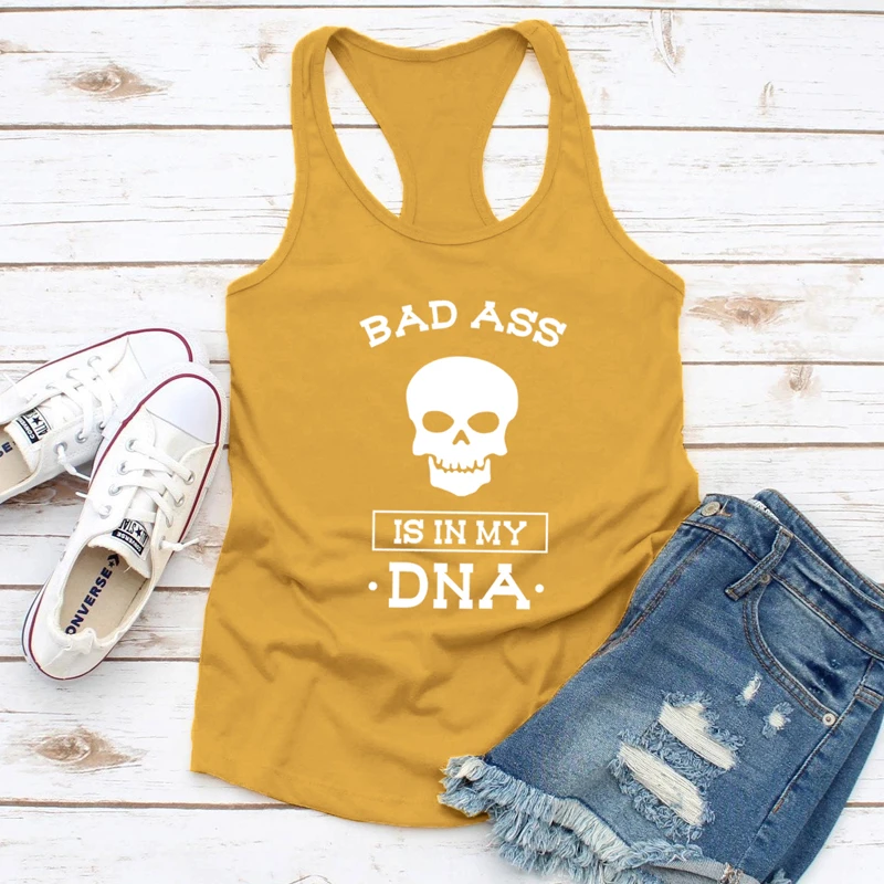 Жилет Bad Ass Is In My DNA майки повседневные женские спортивные забавные летние