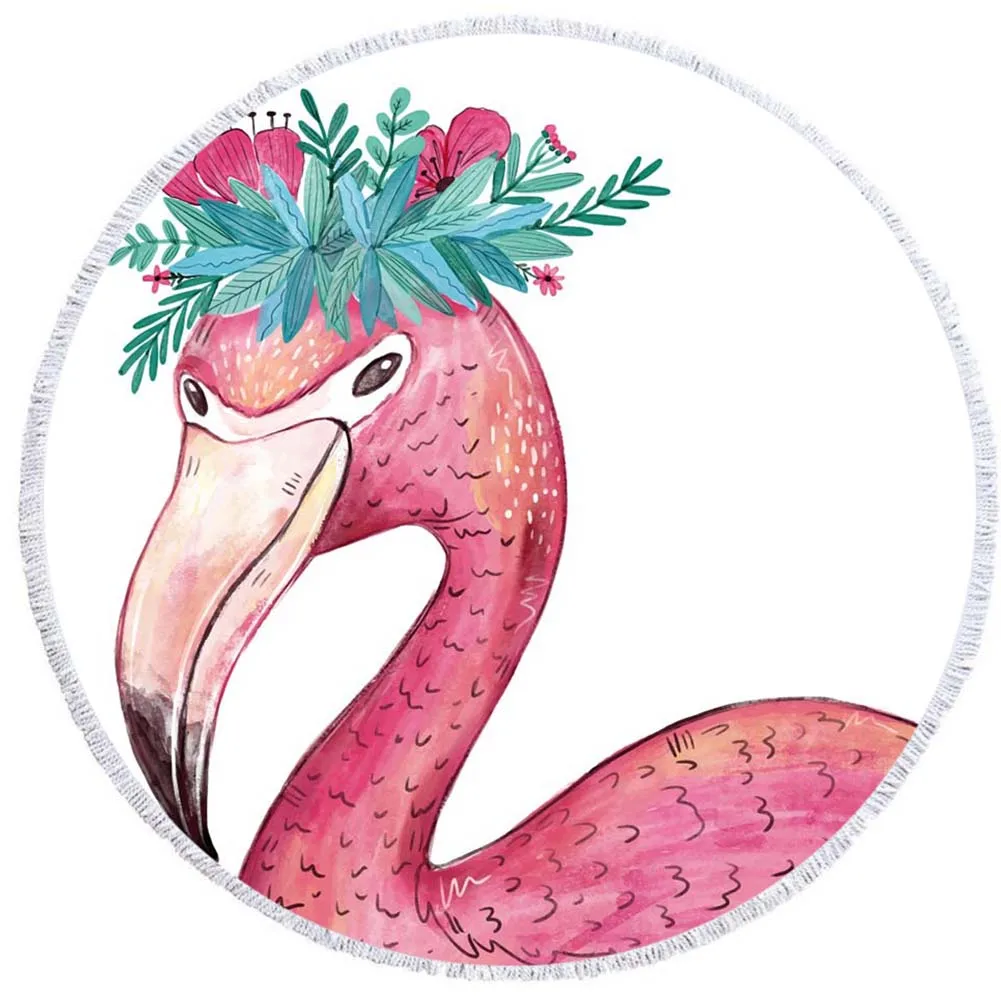 

Hot Sale Cartoon Flamingo Flower Printed Beach Towel 150cm Large Women Round Beach Towel with Tassels Yoga Mat Toalla Playa Mats