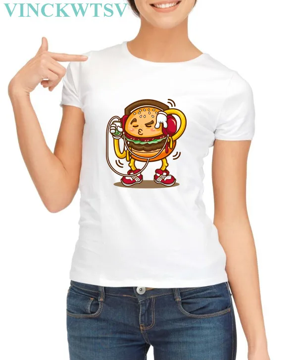 Vinckwtsv 2017 Для женщин хип хоп Burger Дизайн короткий рукав Футболка Леди