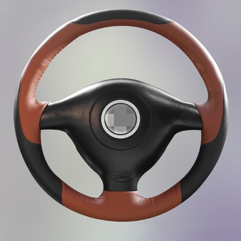 

Hand Sew Black Brown Leather Car Steering Wheel Cover for Volkswagen VW Golf 4 Mk4 Old VW Passat B5