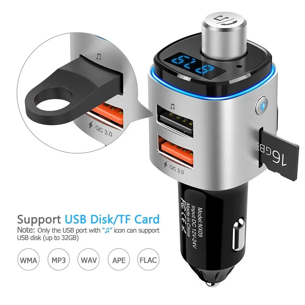 SeenDa QC3.0 автомобиля Зарядное устройство Bluetooth FM передатчик свободные руки