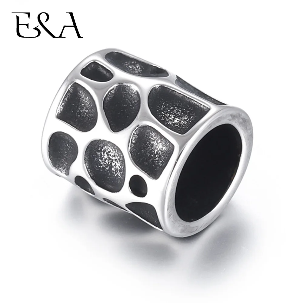 

4pcs Stainless Steel Bead Large Hole Beads Mottling Blacken Fit 8mm Leather Cord DIY Bracelet Jewelry Making Metal Accessories