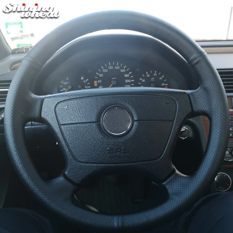 Блестящие пшеницы рука сшитый черный кожаный чехол рулевого колеса автомобиля