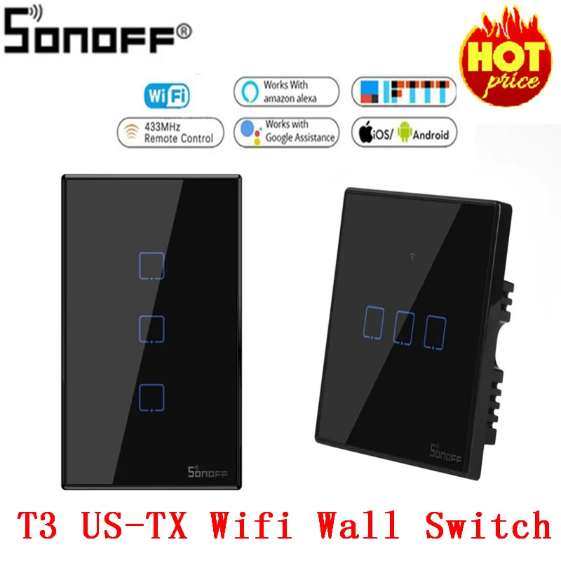 Itead Sonoff T3US 86 Размер 1/2/3 gang TX Series 433 МГц RF дистанционное управление Wifi переключатель