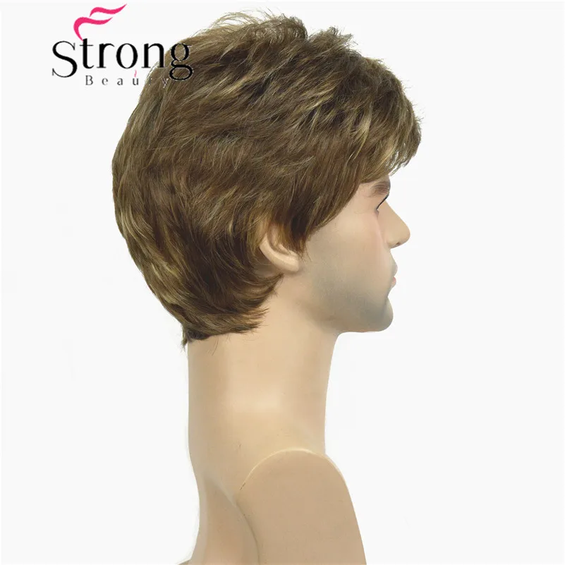 StrongBeauty Manly короткие коричневые смешанные со светлыми пушистыми прямыми полнометражными плавными термостойкими парик из синтетического материала для мужчин - Цвет: 12H124