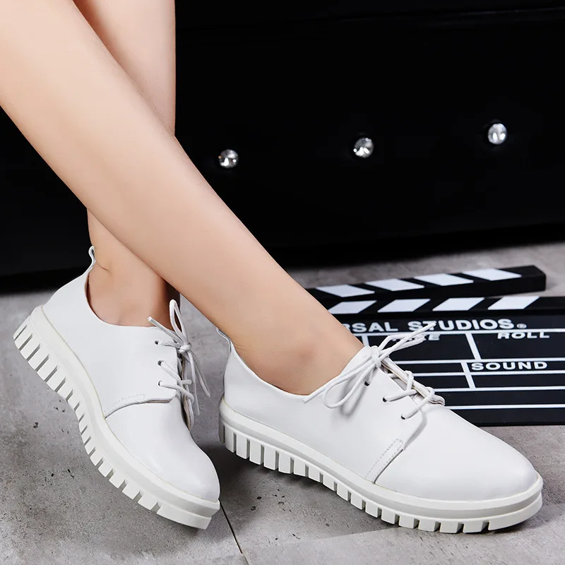 Женщины Плоские Туфли На Платформе 2017 Новый Женщина Кожаный Шнурок до для Дам