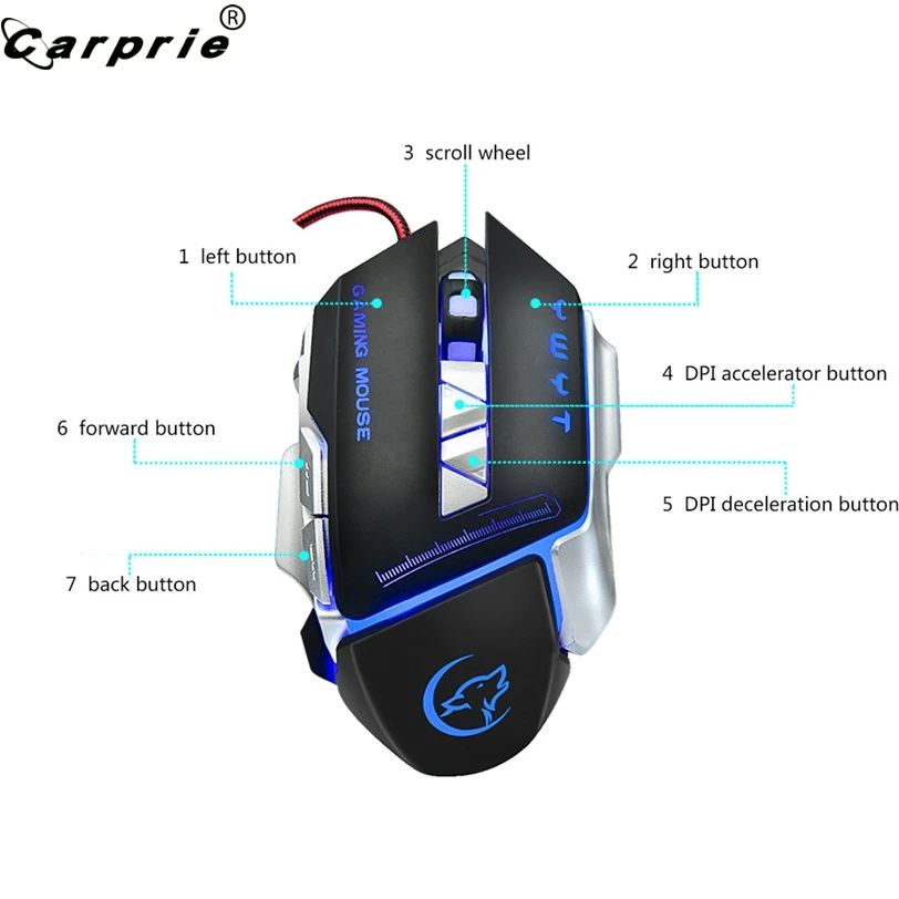 

CARPRIE 4800DPI Optical Wired Gaming Mouse 4 Color Background Lighting Mice Coumper Gamers Gaming 90523