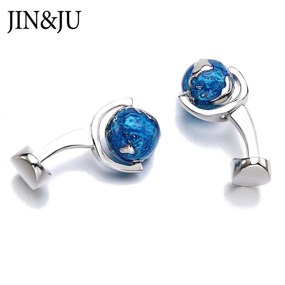 Фото JIN & JU модные глобусы запонки в виде земного шара синий вращающийся глобус планеты Земля Карта мира Рождественский подарок для мужчин Запонки Gemelos №4