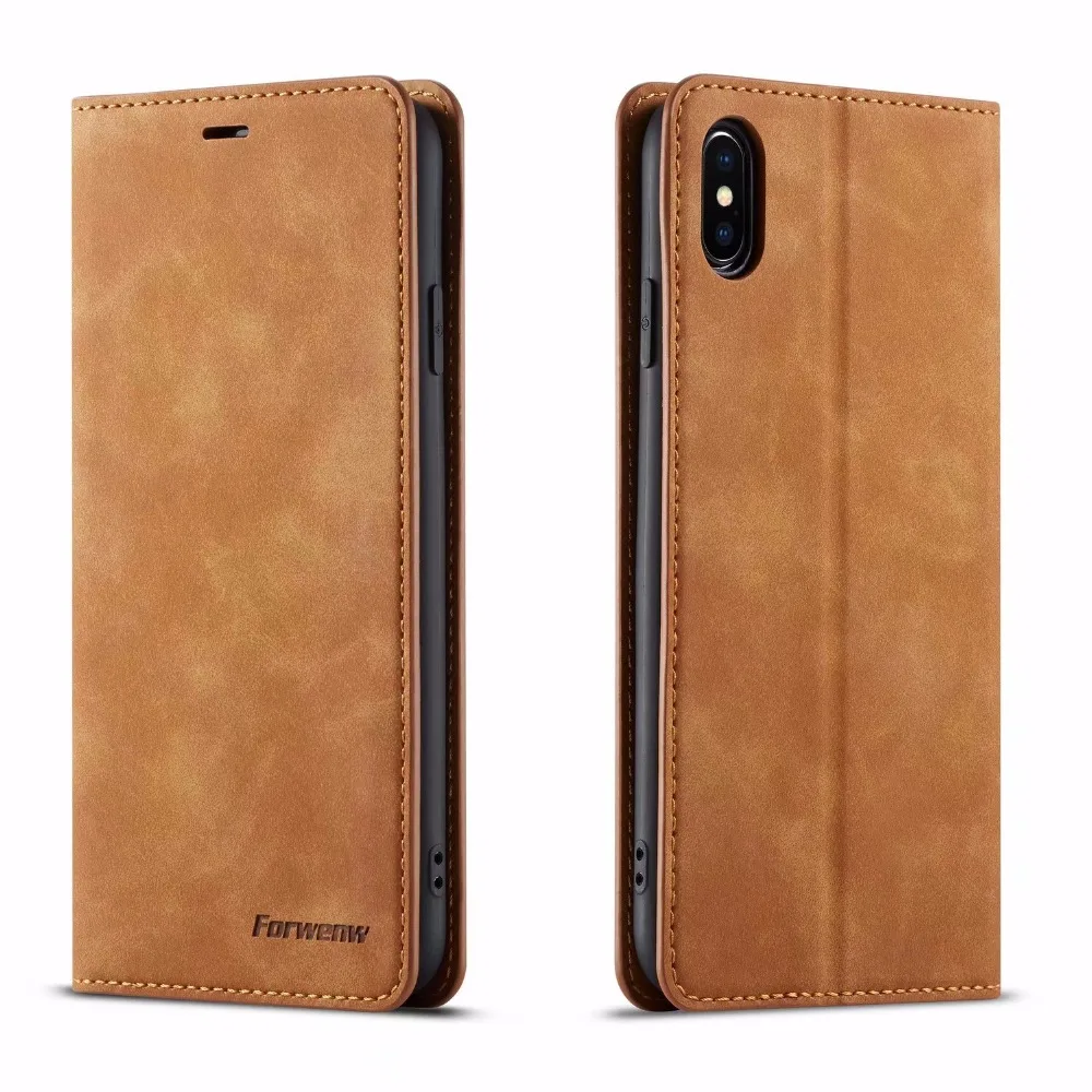 Ретро Бизнес Бумажник Защитный кожаный чехол для iPhone XR X XS MAX Флип Мягкий 6 6S 7 8 Plus коричневый