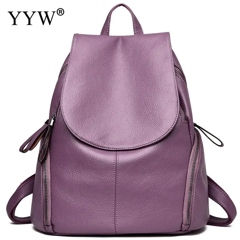light purple Повседневный женский рюкзак, дорожные сумки для женщин, черные кожаные рюкзаки, школьные сумки для девочек-подростков, рюкзак, сумка через плечо - Цвет: light purple