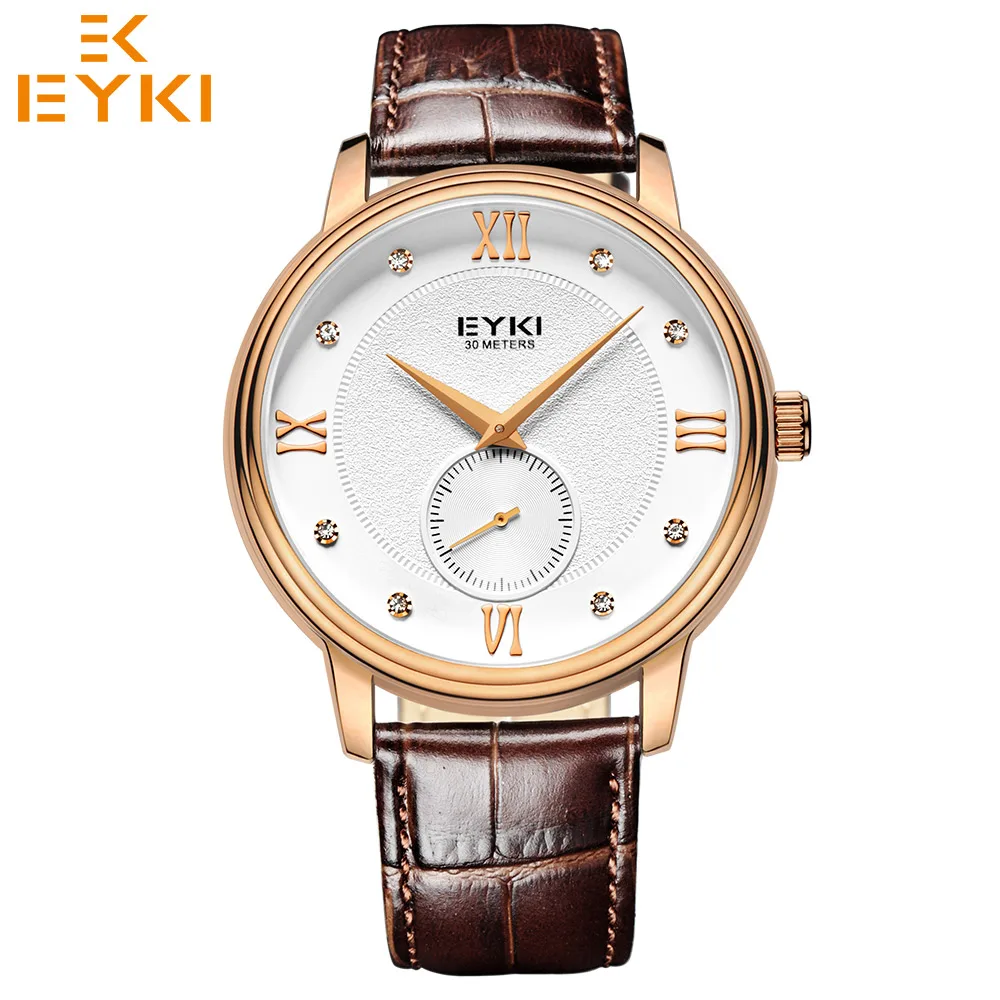 Мужские водонепроницаемые часы EYKI с кожаным ремешком Часы montre homme аналоговые