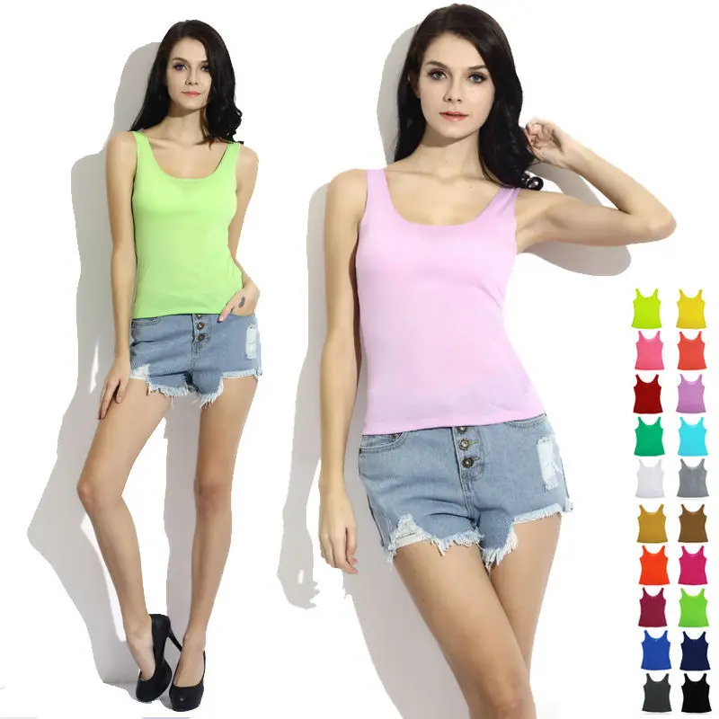 

New Summer Women Tanks Tops Candy Color Casual Sleeveless O-neck Woman's Tank Tees Solid Sexy Vest T -Shirts