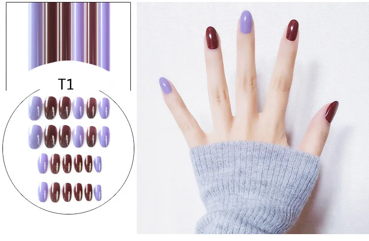 1 Миндаль поддельные ногти сплошной цвет прыжок Цвет Diy Дизайн ногтей 10 стиль средней длины наконечник аксессуар 24 шт серый поддельные ногти с клеем - Цвет: 1