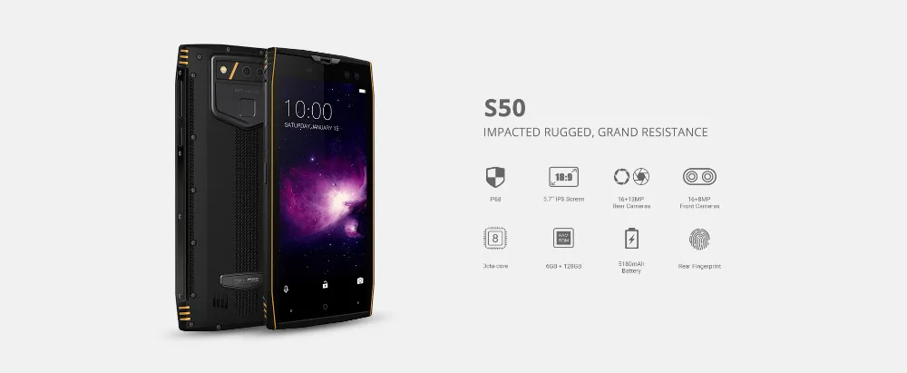 DOOGEE S50 6GB 64GB смартфон 5,7 ''18:9 дисплей IP68 Водонепроницаемый Восьмиядерный Android 7,1 5180mAh 4 камеры с функцией распознавания лица Мобильные телефоны