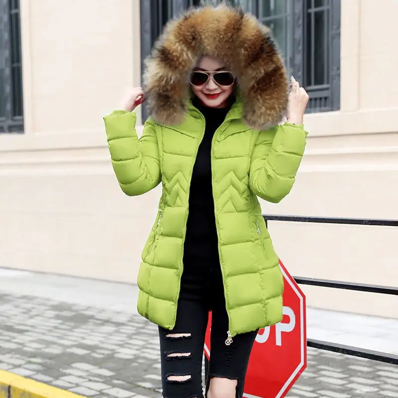 light green 3 Зимняя женская куртка, плюс размер, зимнее пальто для женщин, средней длины, пуховое хлопковое пальто, зимние куртки с капюшоном, женские длинные парки, новинка 2109 - Цвет: light green 3