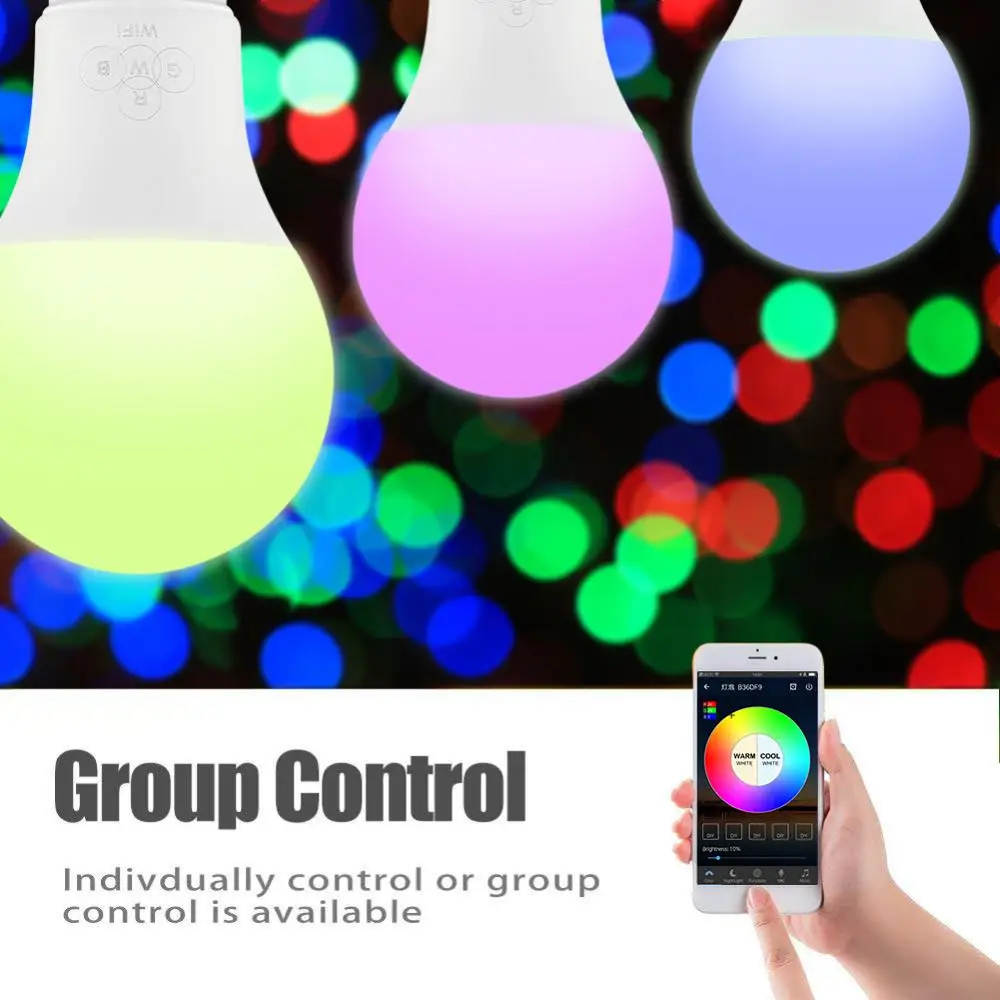WI FI светодиодные лампы E27 RGBW RGB CCT Смарт Wi Fi затемненный лампа 4 5 W 6 Вт Alexa Google Home с