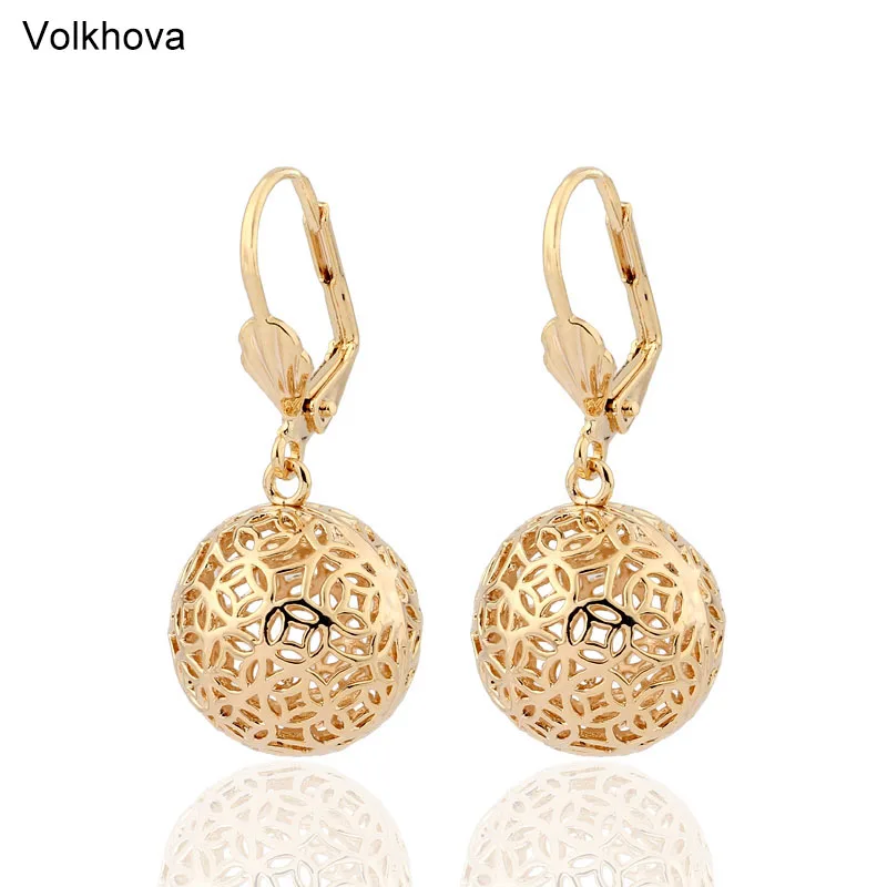 

Unique Retro Cutout Ball Drop Earrings For Women Gold Color Round Vintage Dangle Earrings Style Fashion Party Luxury Jewelry