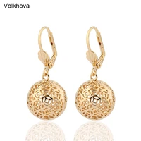 unique retro cutout ball drop earrings for women gold color round vintage dangle earrings style fashion party luxury jewelry