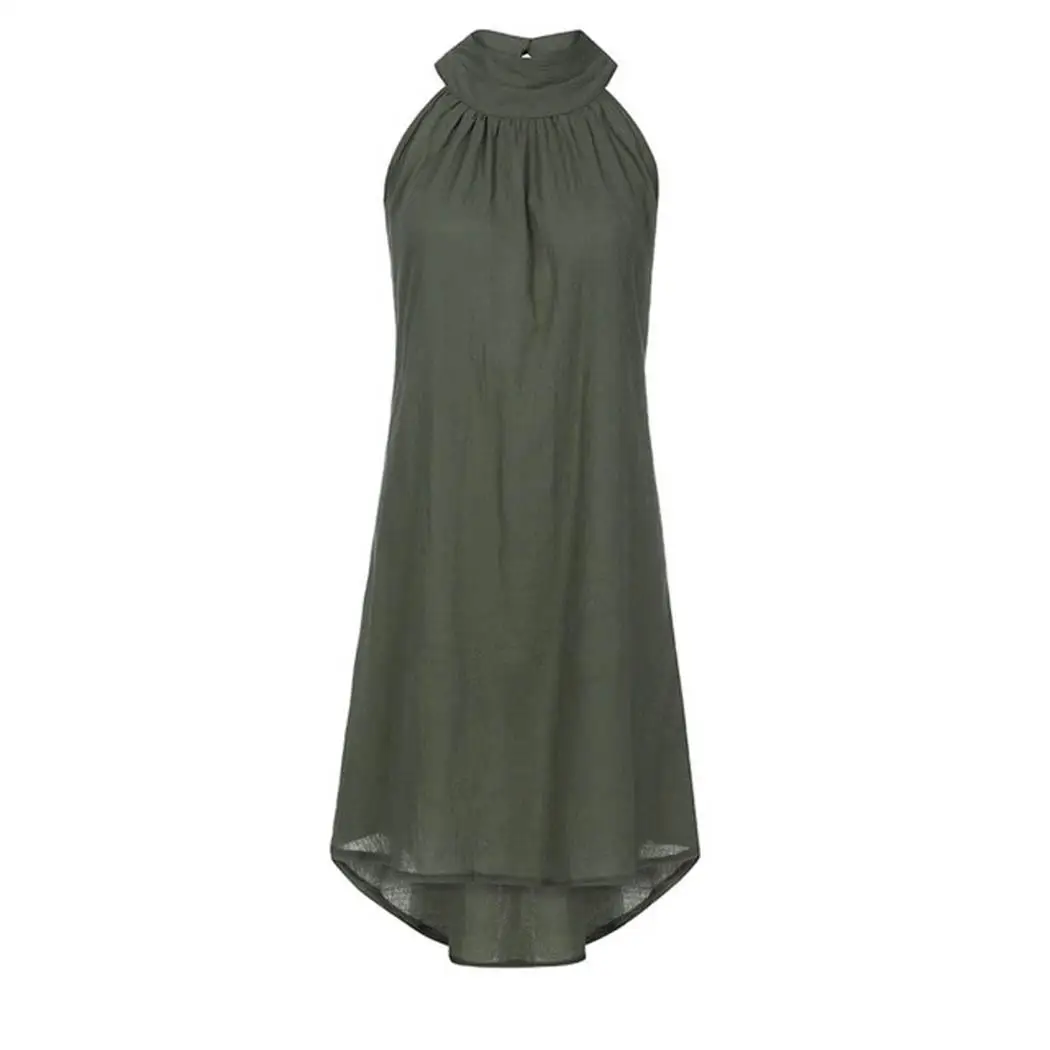 Женское повседневное однотонное платье с круглым вырезом без рукавов