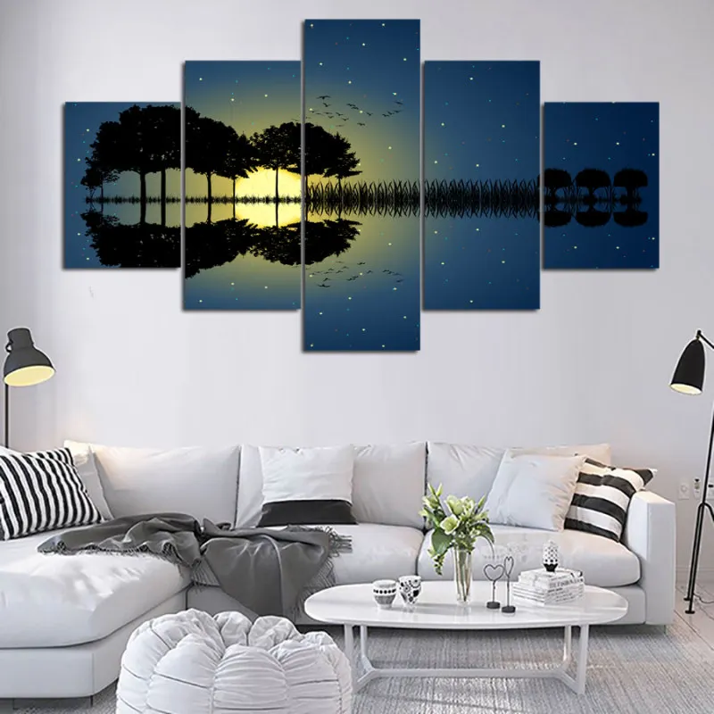 5 Pieces HD Guitar Music Blue Sky Poster 4 Panels Prints Wall Art 3 Canvas Painting Framed Artwork For Living Room | Дом и сад