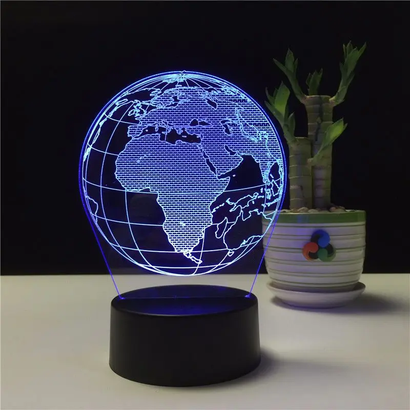 Творческий земной шар 3D Holograma Акриловые 7 цветов прикроватная Спальня лампа Luz De