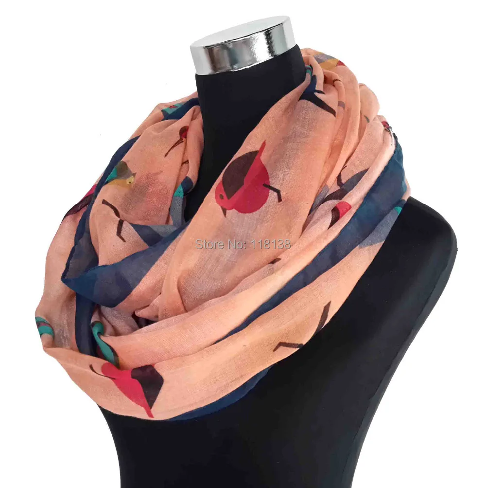 Модный цветной шарф хомут с принтом Птицы Бесконечность шаль шарфы Женские