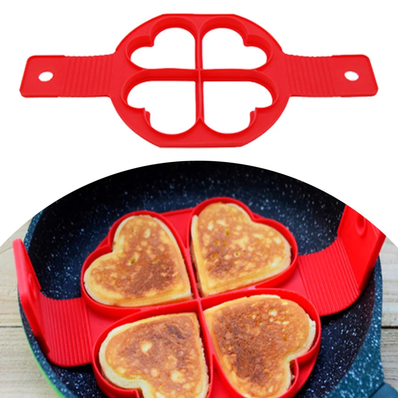 4Holes Round/Square/Heart/Flower Shaped Silicone Pancake Maker DIY Egg Ring Nonstick Omelette Mold Bakeware Tools | Дом и сад
