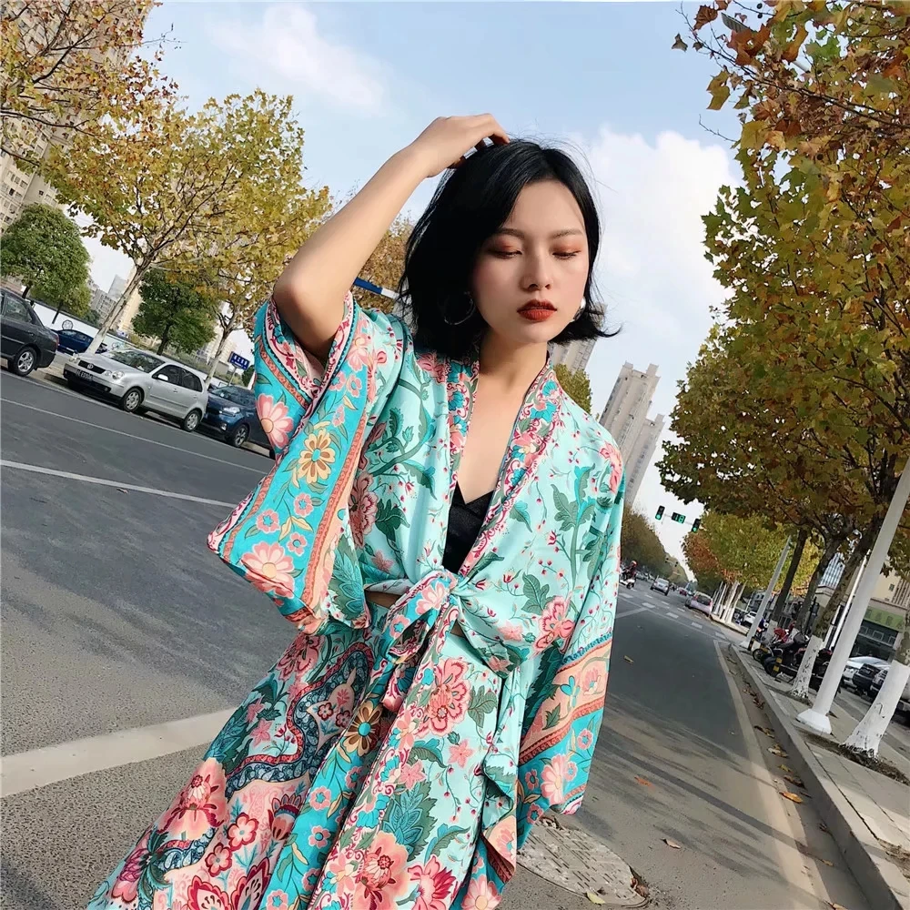 Женский винтажный кардиган-кимоно укороченный топ в богемном стиле с рукавами