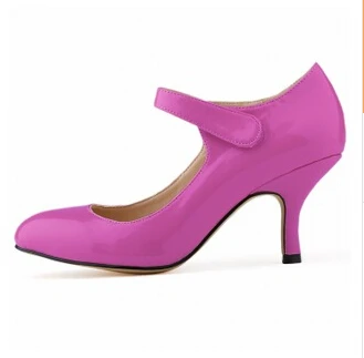 Purple Heel Женские туфли на высоких каблуках с пряжками и ремешками большие размеры 35–42 женские туфли из лакированной кожи женская обувь на шпильках пикантная женская обувь с круглым носком офисные туфли-лодочки для женщин - Цвет: Purple Heel
