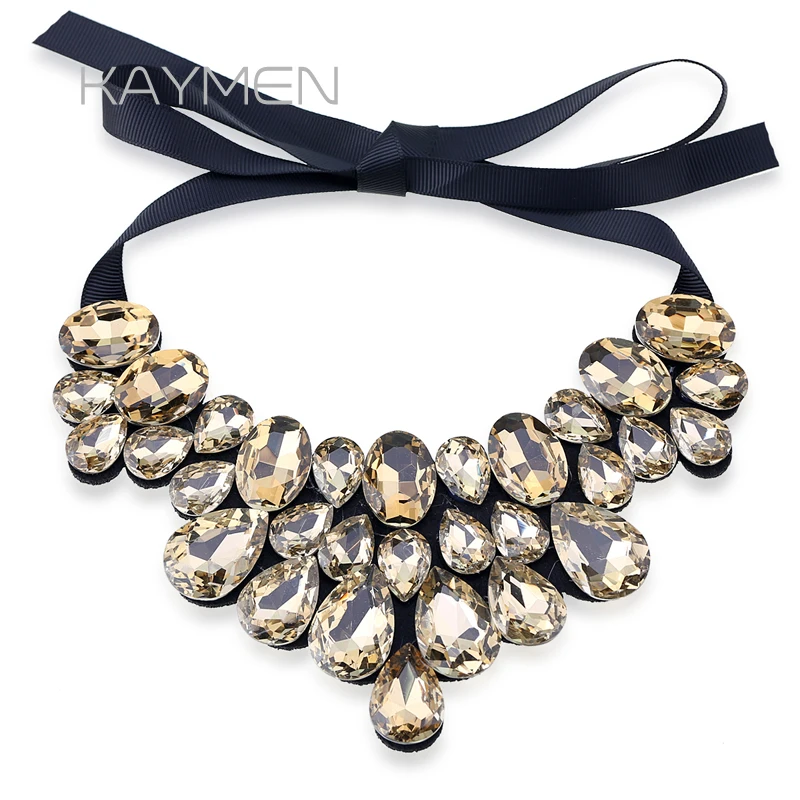 Handmade Glass Crystal Pendant Necklace for Women Fashion Statement Maxi 4 Colors Chokers Bijoux NK-01634 | Украшения и