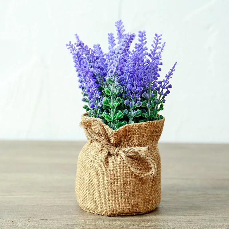 Artificial Flower 2Z Postral Стиль Искусственные цветы в горшках пеньковый мешок цветок бонсай Miniascape лаванды цветы бонсай для украшения стен или стола - Цвет: Artificial Flower 2Z