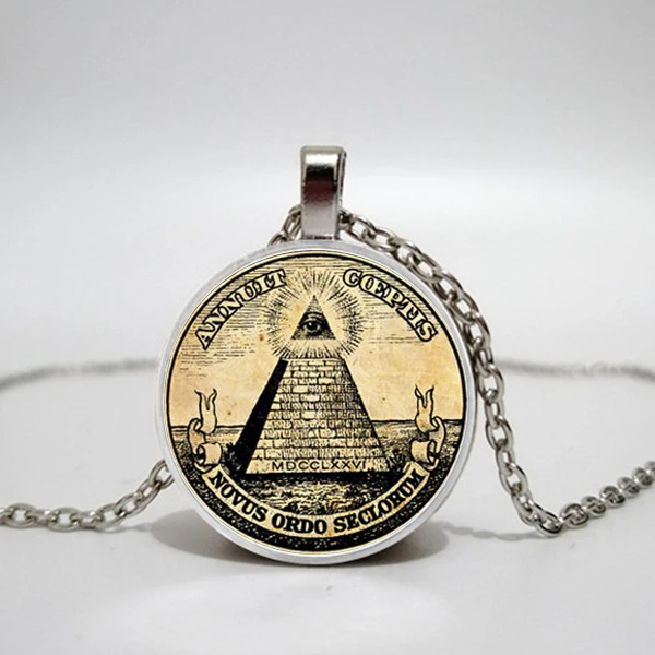 

Vintage Symbol Masonic Illuminati Antique Print Illustration Poster Glass Pendant Necklace Fashion Statement Choker Necklace
