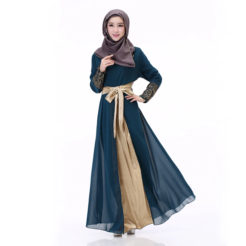 Исламская Костюмы для Для женщин шифон сращивания на шнуровке мусульманское