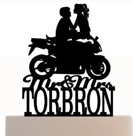 

Acrylic wedding Cake Toppers couples on the Motorcycle custom bride groom last name engagement bridal shower party decorations