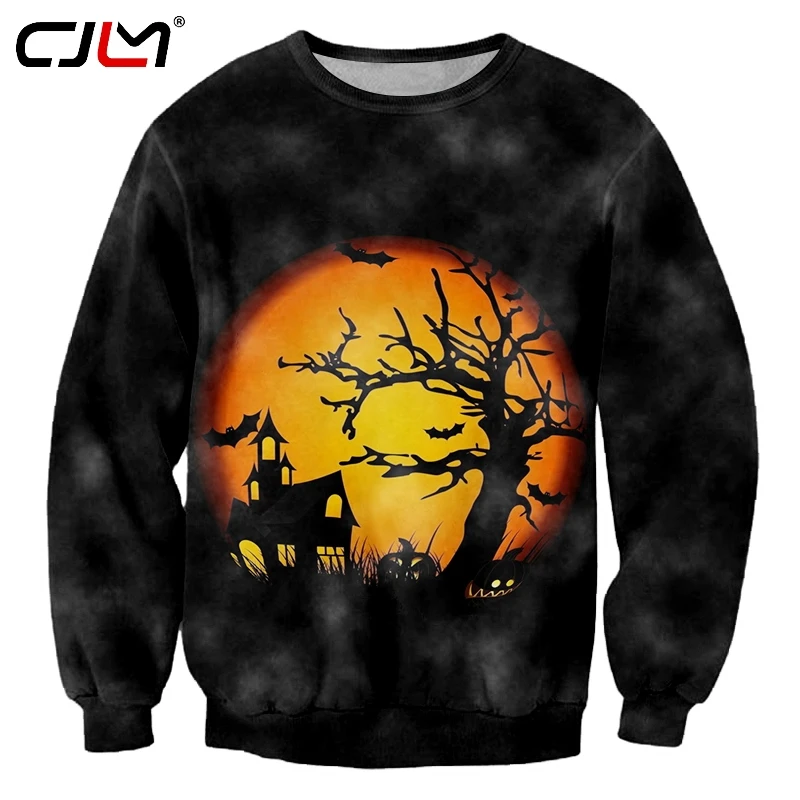 

CJLM Horrible Halloween Men's Big Size 6Xl Sweatshier 3D Printed Pumpkin House Man Fashion Clothing Best Selling Pullover 5XL