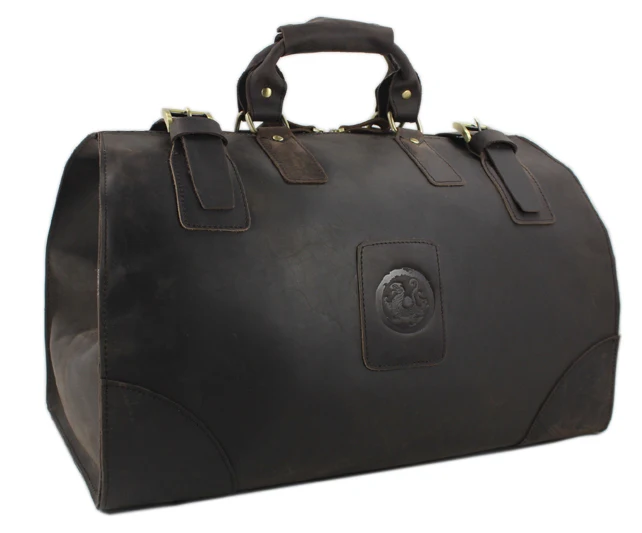 2018 Vintage Crazy Horse Real Leather Travel Bags Hand luggage Bag Big Men Genuine Leather Duffle Bag Weekender Tote Large Bag