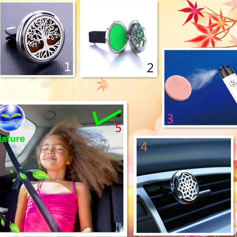 

New wing Stainless Steel Car Air Freshener Perfume Essential Oil Diffuser Locket Random Send 1pcs Oil Pads as Gift