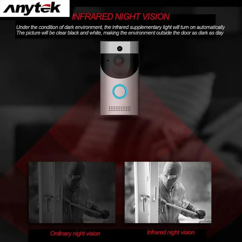 Anytek B30 wifi водонепроницаемый видео умный дверной звонок приемник 720P Беспроводная домофонная сигнализация ИК ночное видение IP камера PIR Обнаружение