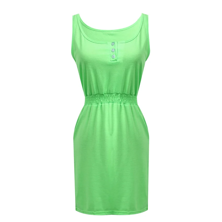 Женское платье мини летнее повседневное без рукавов на кнопках для вечеринки