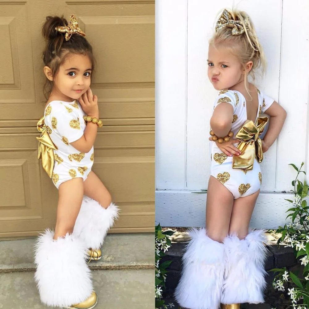 

Girls Cute Conjoined Climbing Summer Short-sleeved Heart-shaped Printing Bow Princess Children's Clothing Baby Clothes