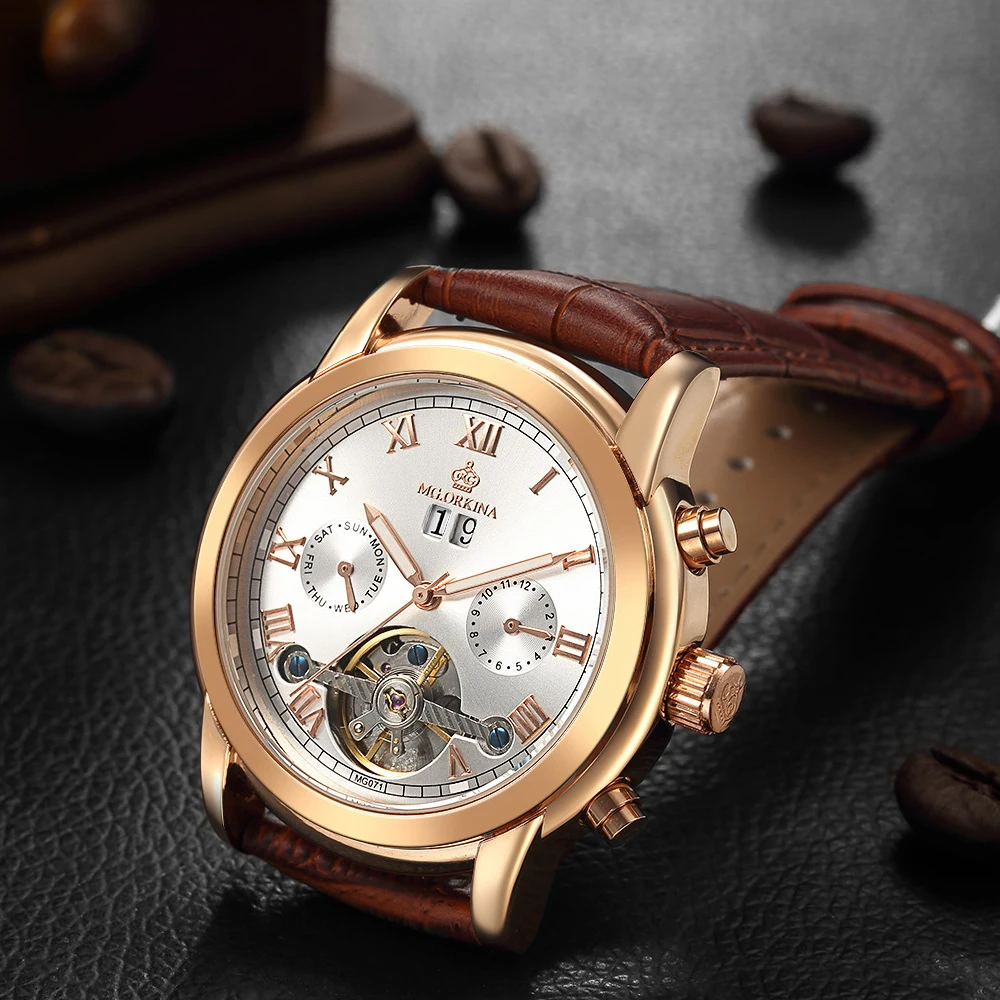 Автоматические часы MG.ORKINA MG Tourbillon роскошные золотые механические наручные для
