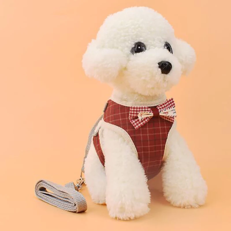 Outdoor Bow British Gentleman Pet Dog Harness Vest With Leash Set Polyester Protected Walking For Small | Дом и сад