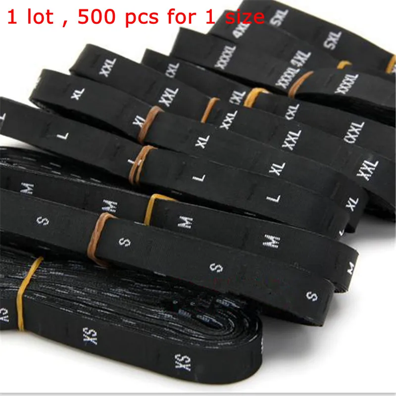 500 шт Черная полиэфирная ткань размер этикетки для рубашки одежды XS S M L XL XXL XXXL 4XL 5XL